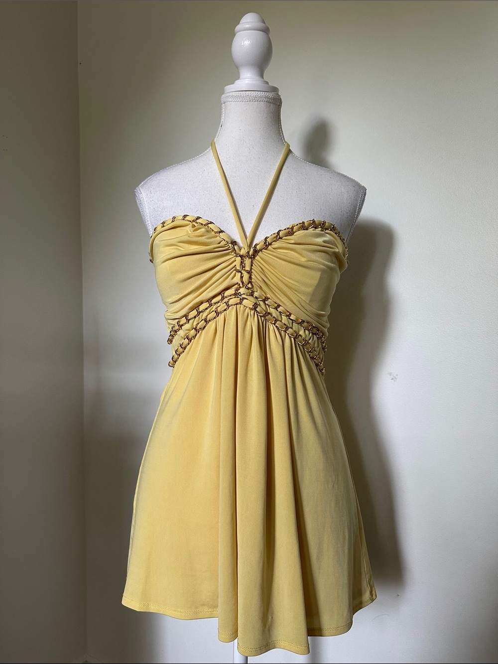 LE CHATEAU Yellow Chain Y2K Festival Miami Downtown Bratz Halter Neck Top Large